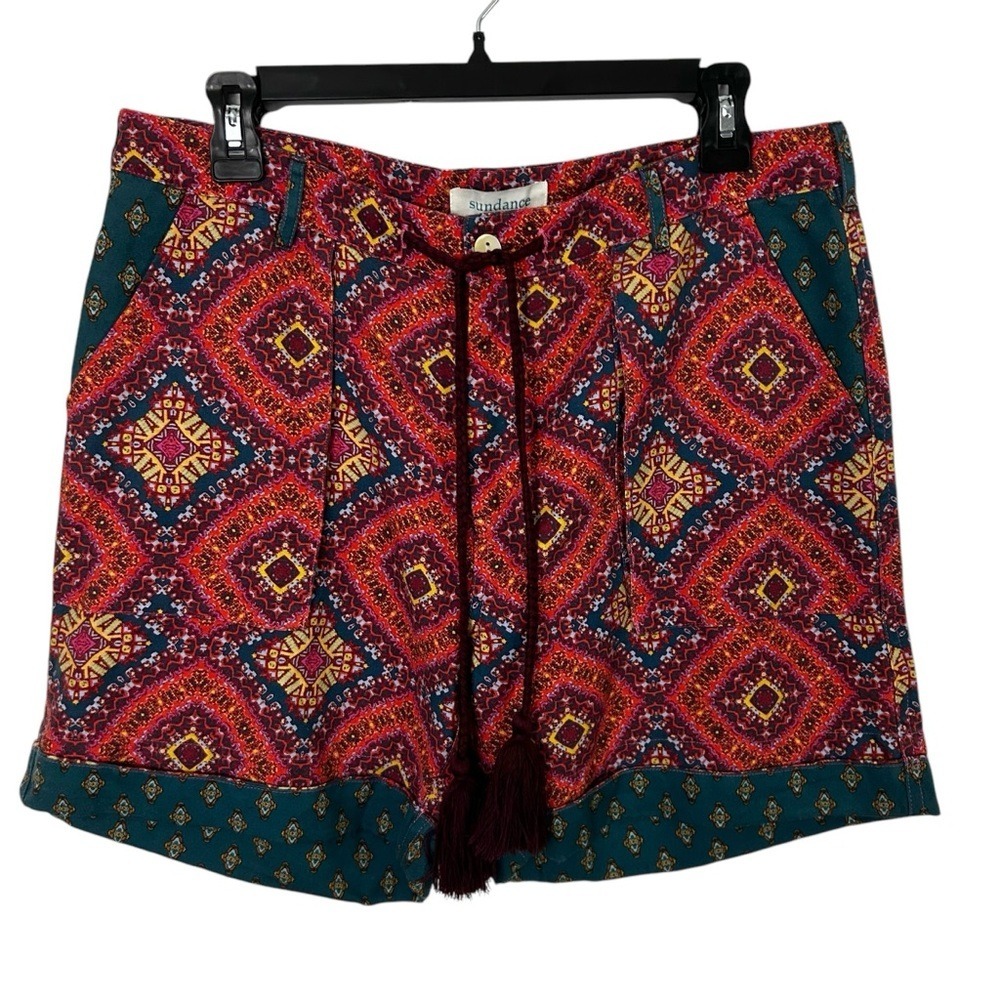 SUNDANCE New Medallion SHORTS M Kalini Linen Cotton Boho Spice Tassels 5.5" NWOT
